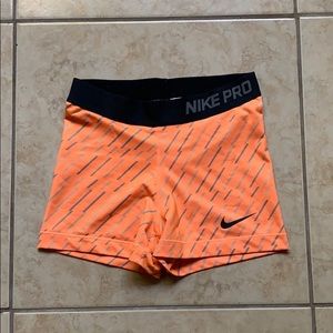 Orange Nike Pro Spandex Shorts
